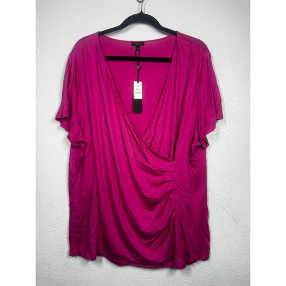 Talbots Faux Wrap Top Hot Pink Sz 3X V-Neck Short Sleeve - Picture 1 of 5